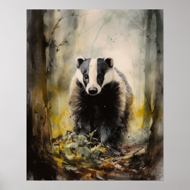 Badger Woodland Animal Art Print Poster (Front)
