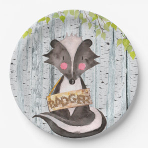 Badger- Woodland Friends - Watercolor illustration Paper Plates