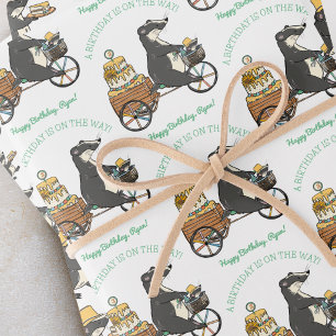 Badgers on Bike Kids Birthday Personalized Wrapping Paper Sheets