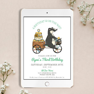 Badgers on Bike Third Birthday Party Invitation
