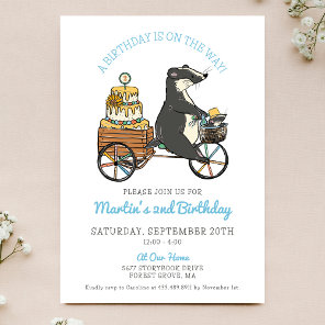 Badgers on Bike with Cake 2nd Birthday Party Invitation