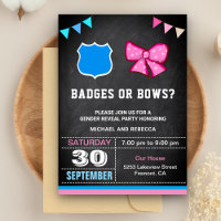 Badges or Bows Gender Reveal Party Invitation