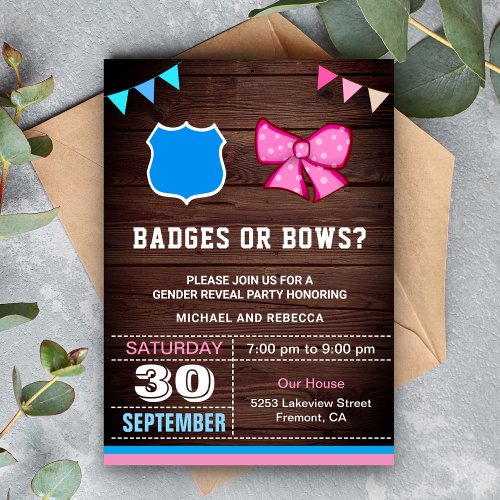 Badges or Bows Gender Reveal Party Invitation