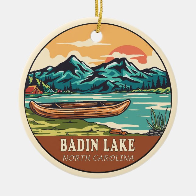 Badin Lake North Carolina Boating Fishing Emblem Ceramic Ornament (Front)