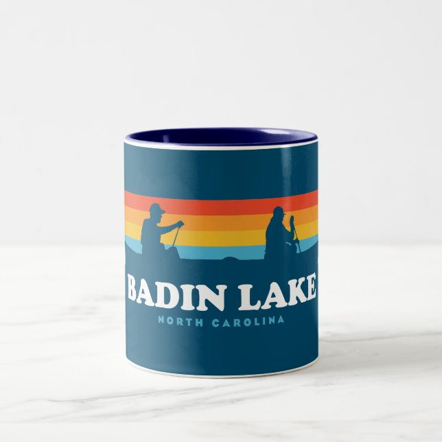 Badin Lake North Carolina Canoe Two-Tone Coffee Mug (Center)