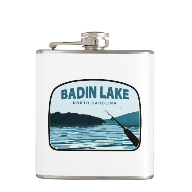 Badin Lake North Carolina Fishing Rod Flask (Front)