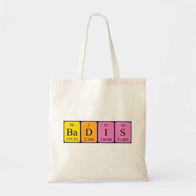 Badis periodic table name tote bag (Front)