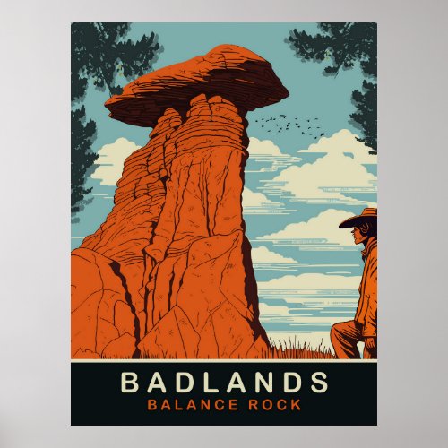 Badlands Balance Rock Vintage Travel Poster