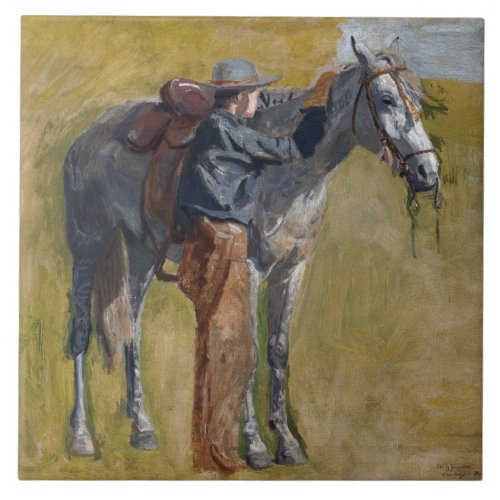Badlands Cowboy Horse Old West Thomas Eakins Ceramic Tile