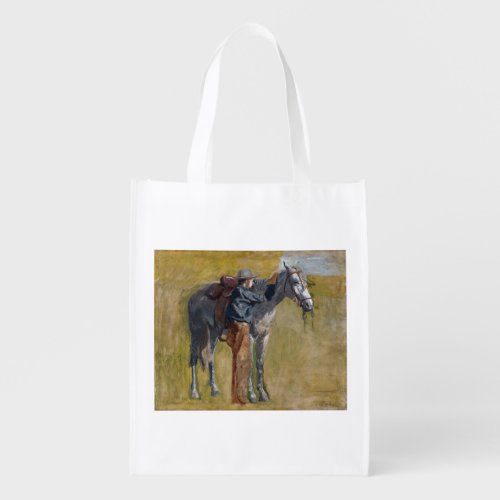 Badlands Cowboy Horse Old West Thomas Eakins Grocery Bag