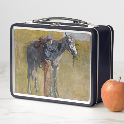 Badlands Cowboy Horse Old West Thomas Eakins Metal Lunch Box