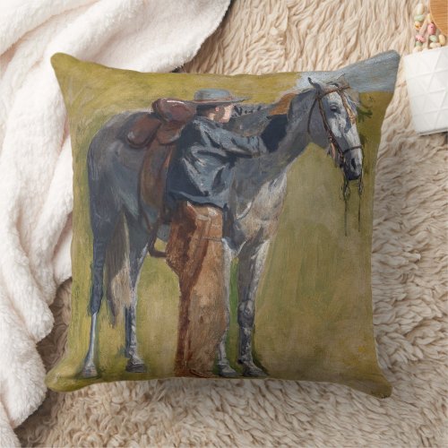 Badlands Cowboy Horse Old West Thomas Eakins Throw Pillow