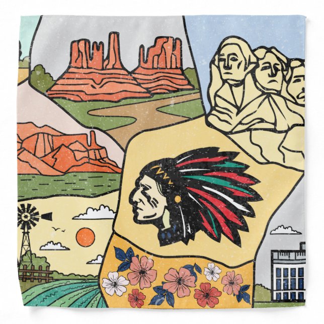 Badlands Mt Rushmore Black Hills South Dakota Map Bandana (Front)