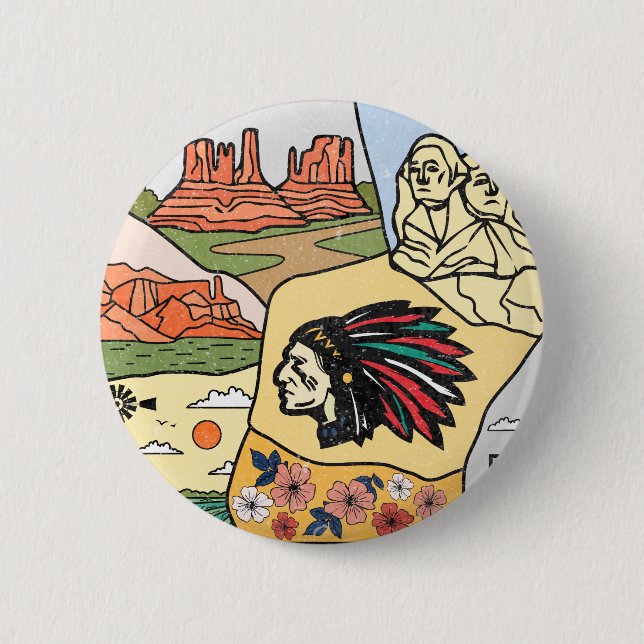 Badlands Mt Rushmore Black Hills South Dakota Map Button (Front)