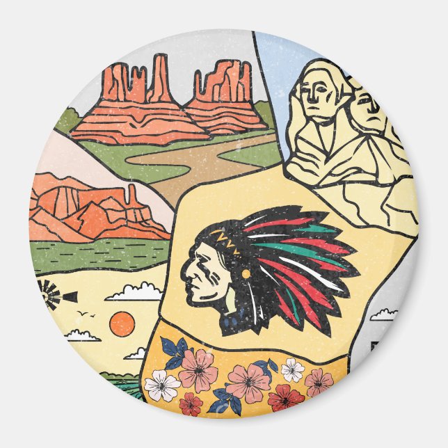 Badlands Mt Rushmore Black Hills South Dakota Map Magnet (Front)