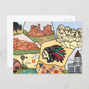 Badlands Mt Rushmore Black Hills South Dakota Map Postcard