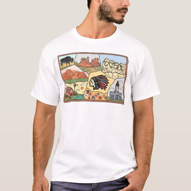 Badlands Mt Rushmore Black Hills South Dakota Map T-Shirt (Front)