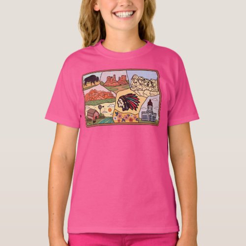 Badlands Mt Rushmore Black Hills South Dakota Map T_Shirt