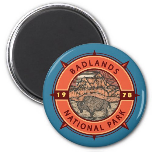 Badlands National Park Buffalo Retro Compass Magnet