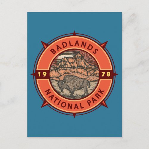 Badlands National Park Buffalo Retro Compass Postcard