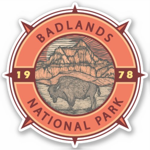 Badlands National Park Buffalo Retro Compass Sticker