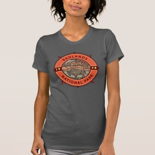 Badlands National Park Buffalo Retro Compass T_Shirt
