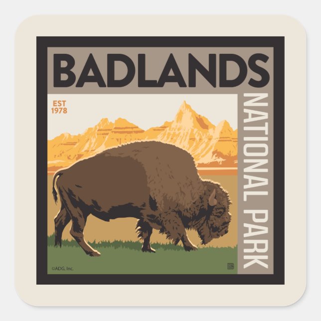 Badlands National Park | Buffalo Square Sticker (Front)