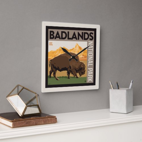 Badlands National Park  Buffalo Square Wall Clock