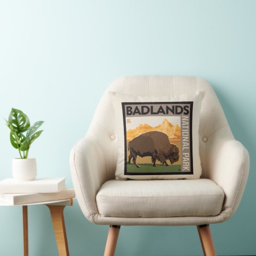 Badlands National Park  Buffalo Throw Pillow