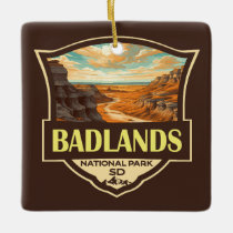 Badlands National Park Illustration Retro Ceramic Ornament