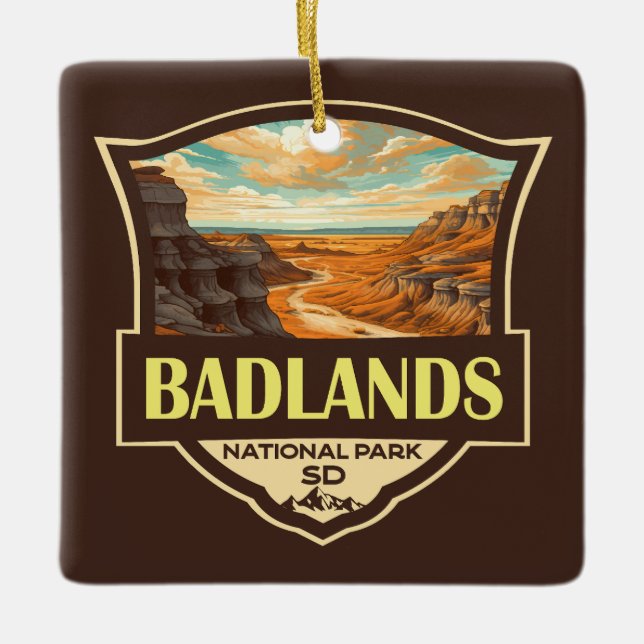 Badlands National Park Illustration Retro Ceramic Ornament (Front)