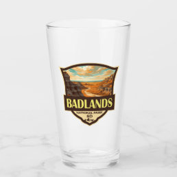 Badlands National Park Illustration Retro Glass