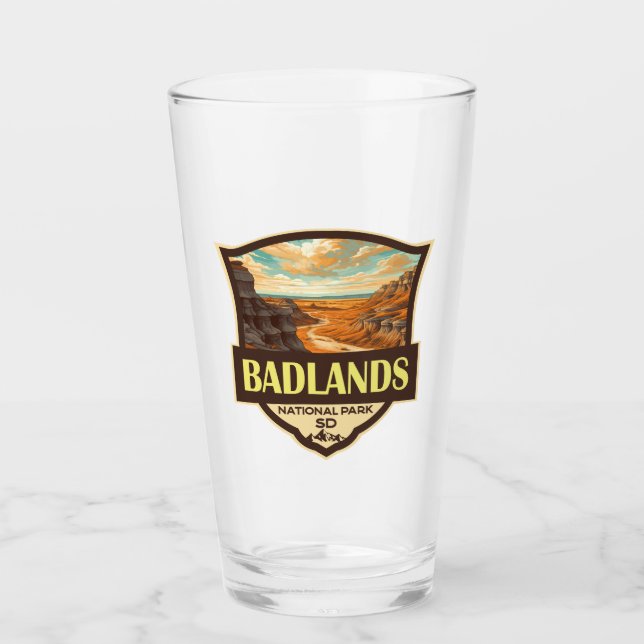 Badlands National Park Illustration Retro Glass (Front)