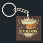Badlands National Park Illustration Retro Keychain<br><div class="desc">Badlands vector artwork design. The park’s dramatic landscapes span layered rock formations,  steep canyons and towering spires. Bison,  bighorn sheep and prairie dogs inhabit its sprawling grasslands.</div>