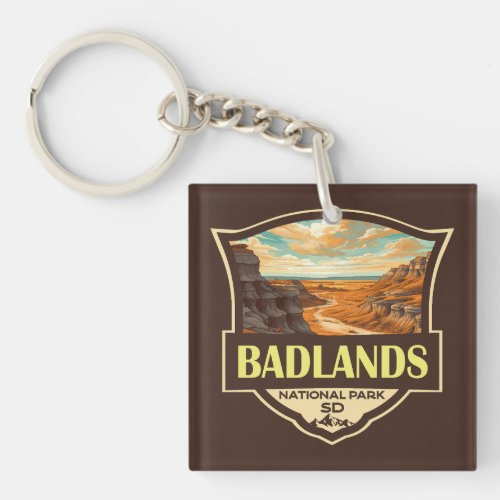 Badlands National Park Illustration Retro Keychain