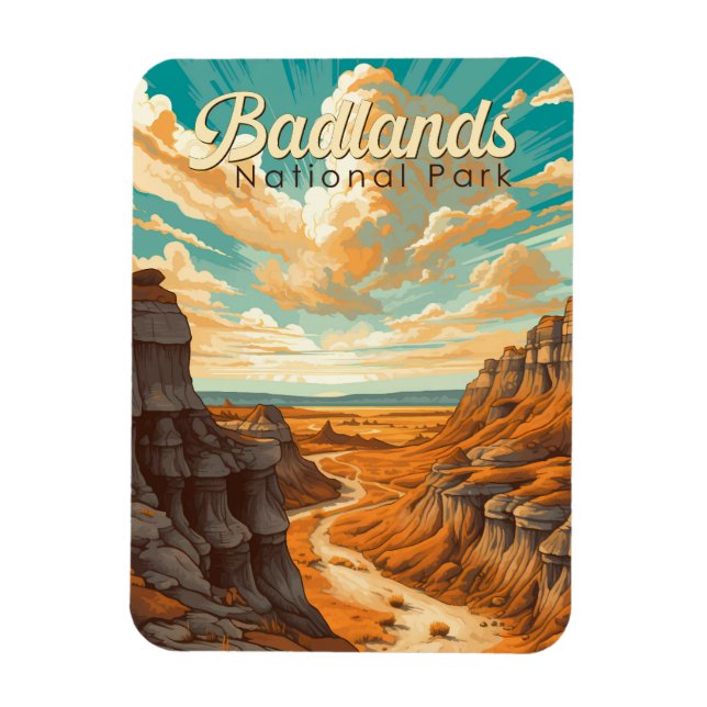 Badlands National Park Illustration Retro Magnet (Vertical)
