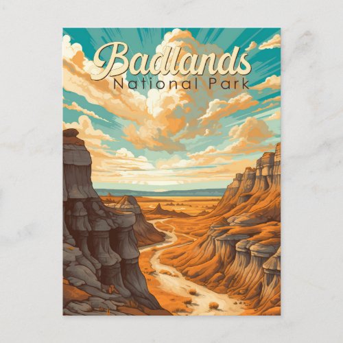 Badlands National Park Illustration Retro Postcard