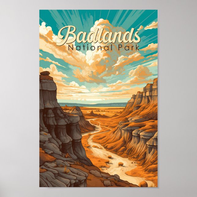 Badlands National Park Illustration Retro Poster (Front)
