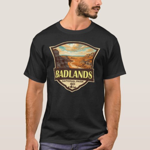 Badlands National Park Illustration Retro T_Shirt