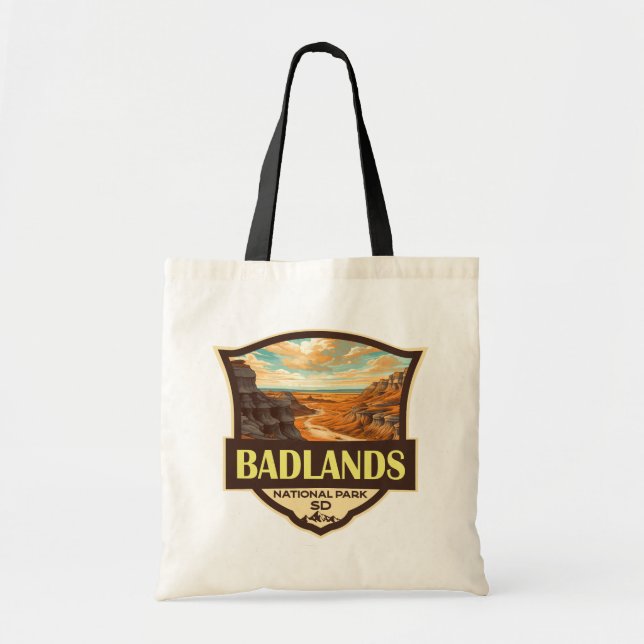 Badlands National Park Illustration Retro Tote Bag (Front)