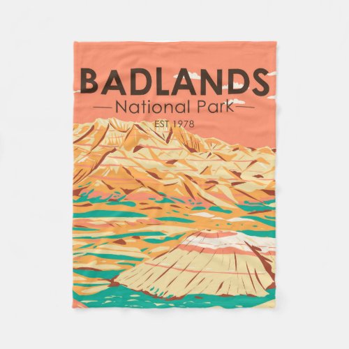 Badlands National Park Landscape Vintage Fleece Blanket