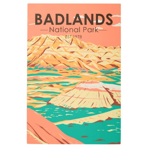 Badlands National Park Landscape Vintage Metal Print