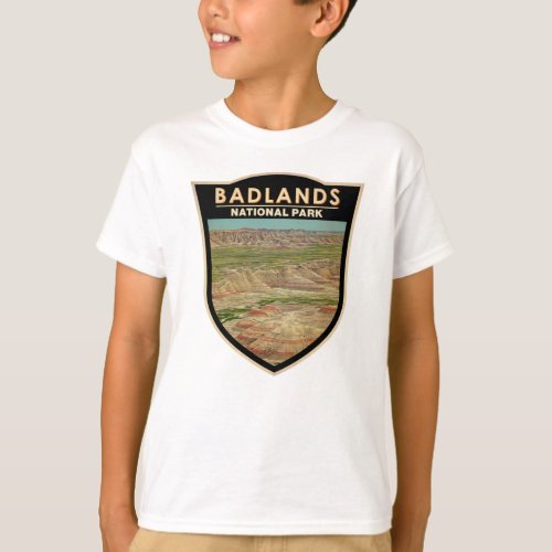 Badlands National Park Landscape Watercolor Badge T_Shirt