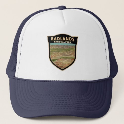 Badlands National Park Landscape Watercolor Badge Trucker Hat