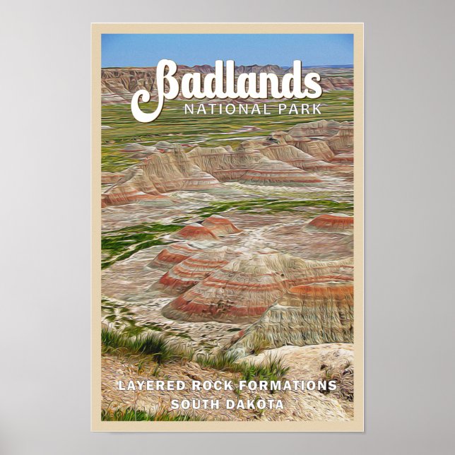 Badlands National Park Landscape Watercolor Poster (Front)