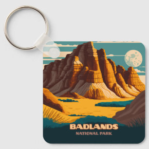 Badlands National Park Mountains Retro Keychain