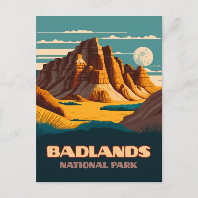 Badlands National Park Mountains Retro Postcard (Front)