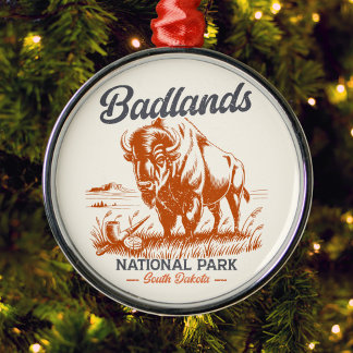 Badlands National Park Retro Bison Artwork Gift Metal Ornament