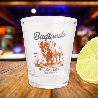 Badlands National Park Retro Bison Design Shot Glass
