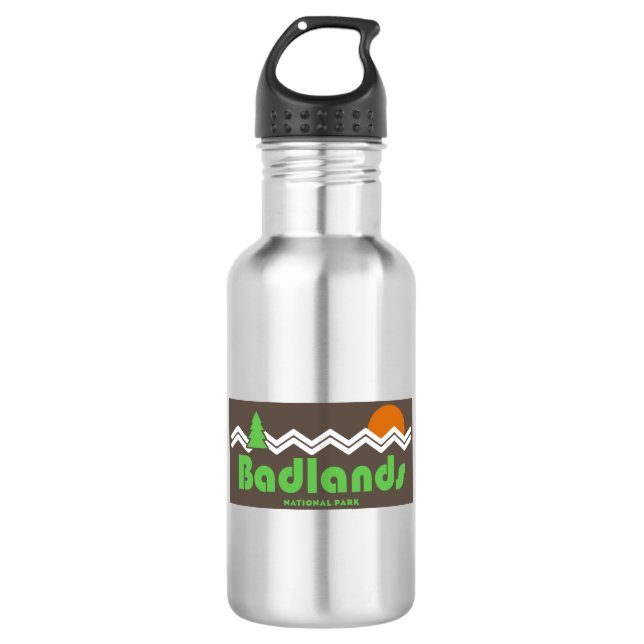 Badlands National Park Retro Stainless Steel Water Bottle (Front)